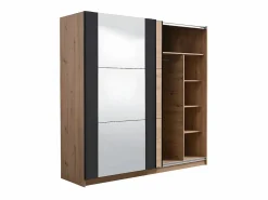 Vente-unique Armario con espejo 2 puertas correderas - Color: roble y negro - 217 cm. PHILADELPHIE Color natural claro