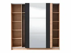 Vente-unique Armario con espejo 2 puertas correderas - Color: roble y negro - 217 cm. PHILADELPHIE Color natural claro