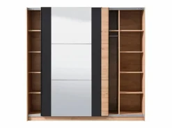 Vente-unique Armario con espejo 2 puertas correderas - Color: roble y negro - 217 cm. PHILADELPHIE Color natural claro