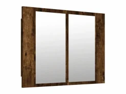 Armario con espejo LED madera roble ahumado 60x12x45 cm ES433600