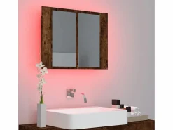 Armario con espejo LED madera roble ahumado 60x12x45 cm ES433600