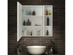 Best Armario con espejo para baño Armario principal 70 x 50 x 13 cm,Armario auxiliar 70 x 20 x 13 cm Con 3 estantes,acabado espejo de alta definición Blanco