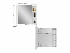 Best Armario con espejo para baño Armario principal 70 x 50 x 13 cm,Armario auxiliar 70 x 20 x 13 cm Con 3 estantes,acabado espejo de alta definición Blanco