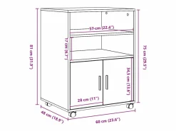 Armario con ruedas de roble marrón 60x48x81 cm madera de ingeniería