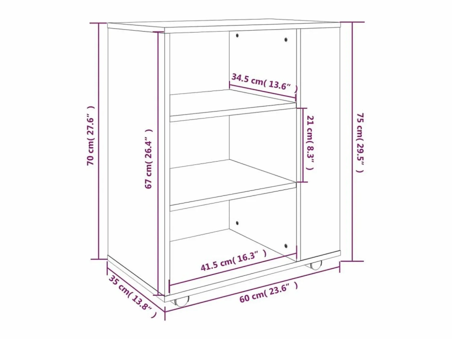 Best Armario con ruedas madera contrachapada Sonoma 60x35x75 cm Cajonera De Escritorio