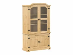 Online Armario con vitrina Corona madera maciza pino 103,5x42x180 cm Aparador De Cocina