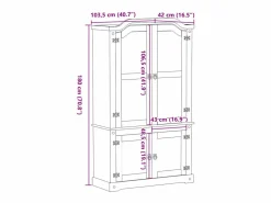Online Armario con vitrina Corona madera maciza pino 103,5x42x180 cm Aparador De Cocina