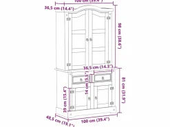 New vidaxl Armario con vitrina Corona madera maciza pino 100x48,5x179 cm Color natural claro
