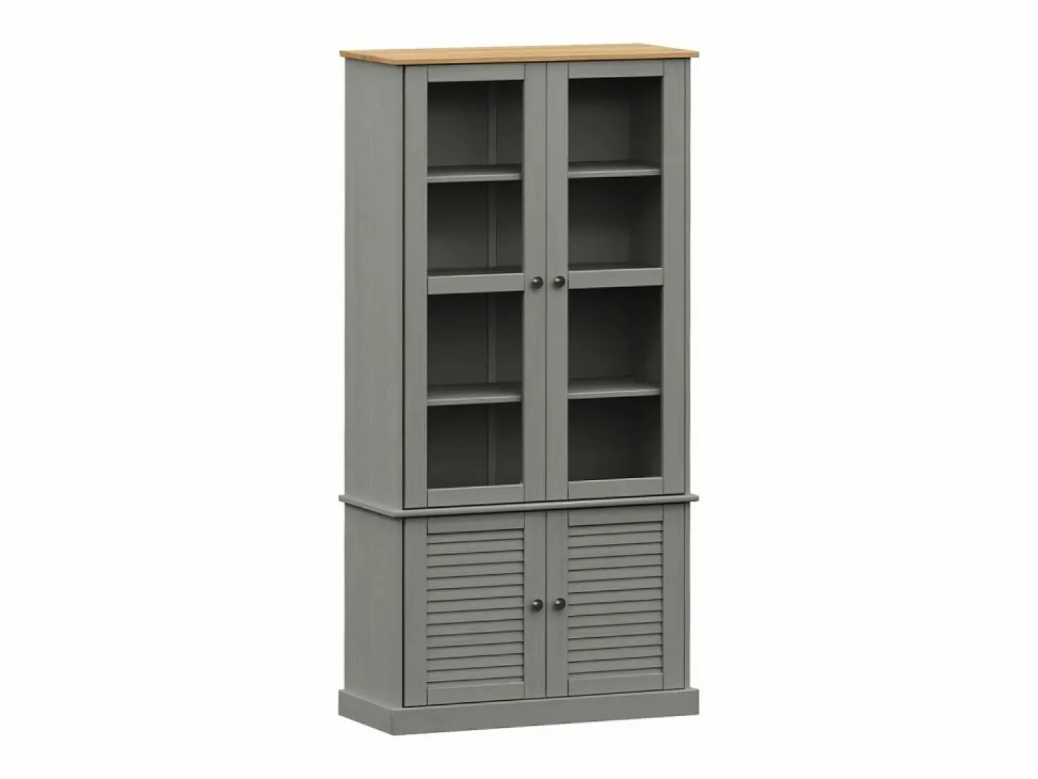 Clicnbuy Armario con vitrina VIGO madera maciza pino 85x35x170 cm Gris