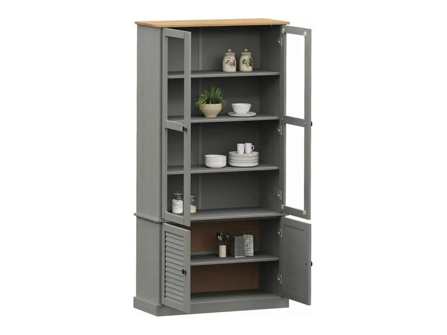 Clicnbuy Armario con vitrina VIGO madera maciza pino 85x35x170 cm Gris