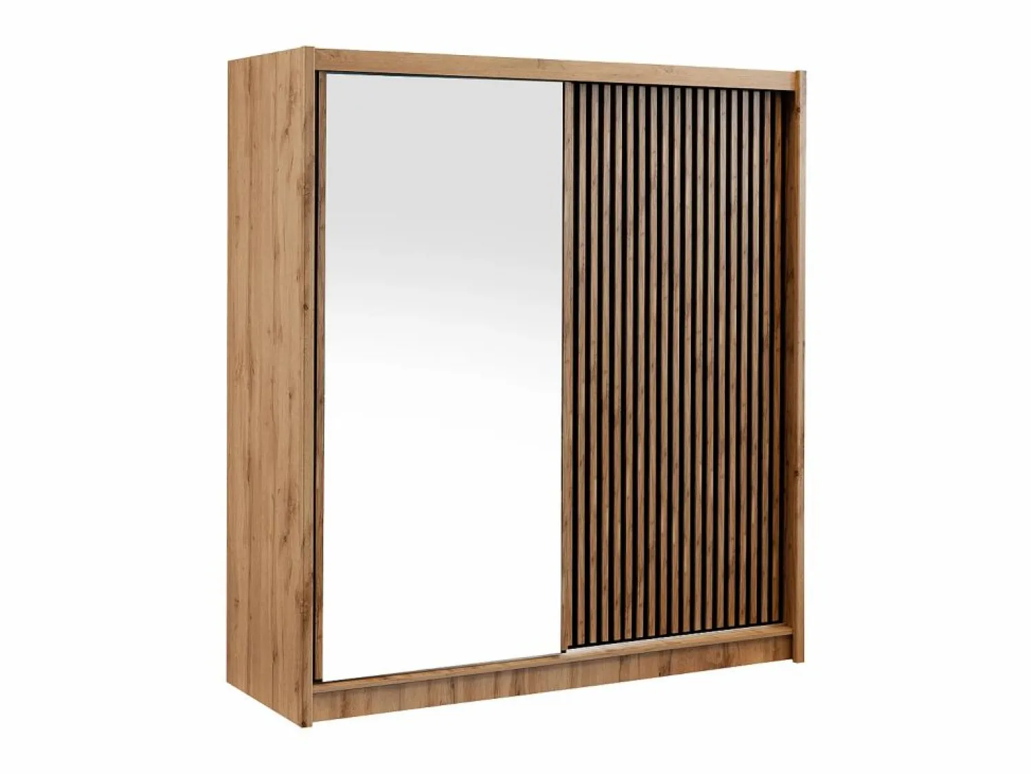 Vente-unique Armario corredero CALOWI de 2 puertas con espejo, ancho 203 cm, color natural y negro
