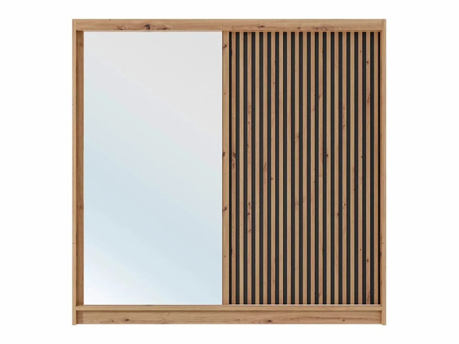 Vente-unique Armario corredero CALOWI de 2 puertas con espejo, ancho 203 cm, color natural y negro