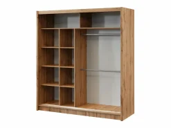 Vente-unique Armario corredero CALOWI de 2 puertas con espejo, ancho 203 cm, color natural y negro