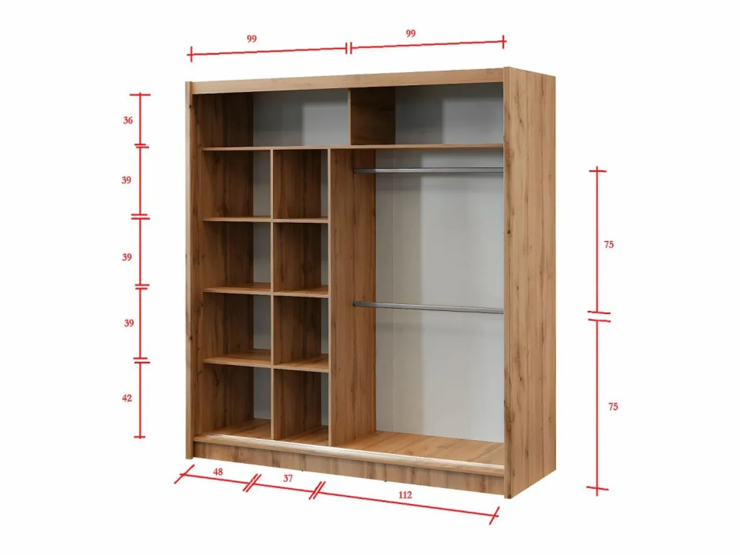 Vente-unique Armario corredero CALOWI de 2 puertas con espejo, ancho 203 cm, color natural y negro
