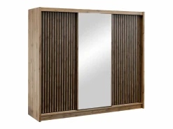 Vente-unique Armario corredero CALOWI de 3 puertas con espejo, ancho 250 cm, color natural y negro