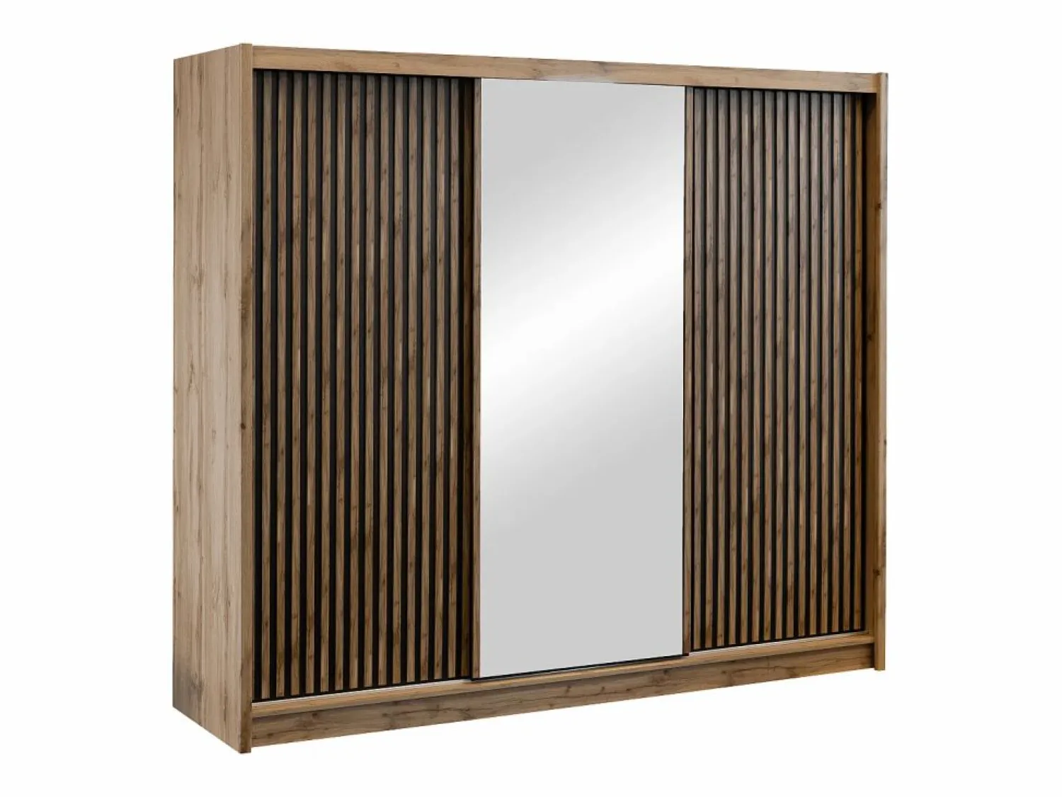 Vente-unique Armario corredero CALOWI de 3 puertas con espejo, ancho 250 cm, color natural y negro