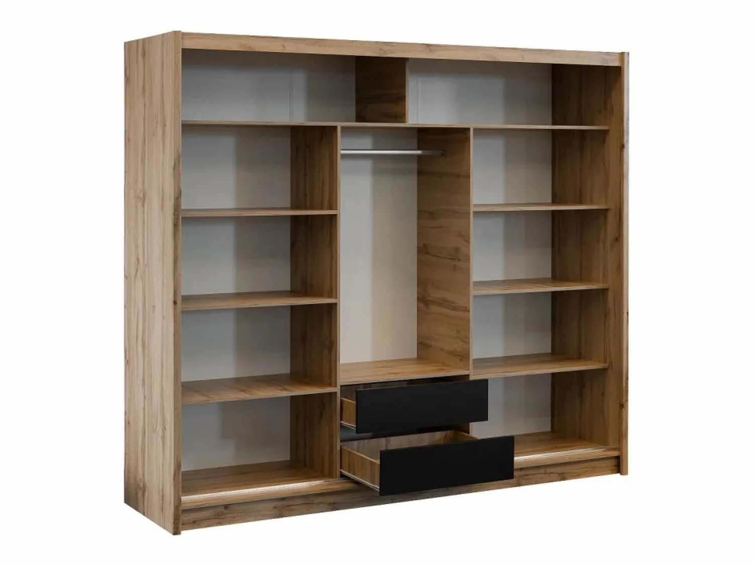Vente-unique Armario corredero CALOWI de 3 puertas con espejo, ancho 250 cm, color natural y negro