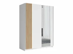 Vente-unique Armario corredero de 2 puertas con espejo, 150 cm de ancho, color y natural - CALELA Blanco