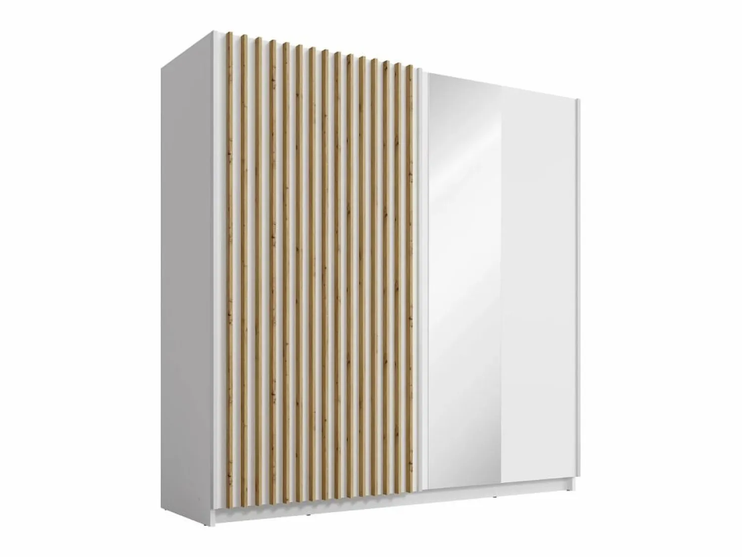 Discount Vente-unique Armario corredero TINDANIA de 2 puertas con espejo, ancho 200 cm, color blanco y natural Color natural claro / Blanco