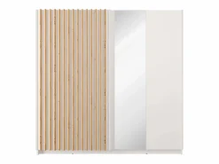 Discount Vente-unique Armario corredero TINDANIA de 2 puertas con espejo, ancho 200 cm, color blanco y natural Color natural claro / Blanco
