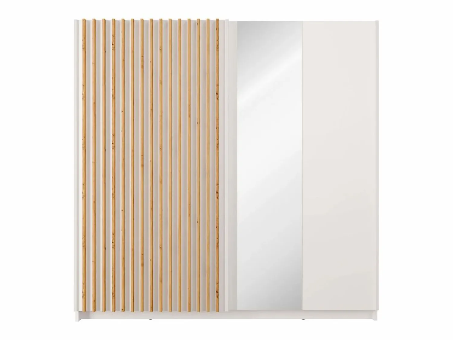 Discount Vente-unique Armario corredero TINDANIA de 2 puertas con espejo, ancho 200 cm, color blanco y natural Color natural claro / Blanco