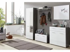 Les Tendances Armario de 2 puertas de melamina blanca y gris con espejo Bezzi