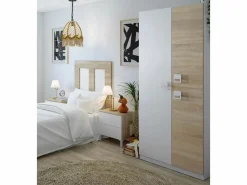 Outlet Armario de 3 puertas de 200x90x52 cm con barra de colgar extraíble en -beige Tomy Armario