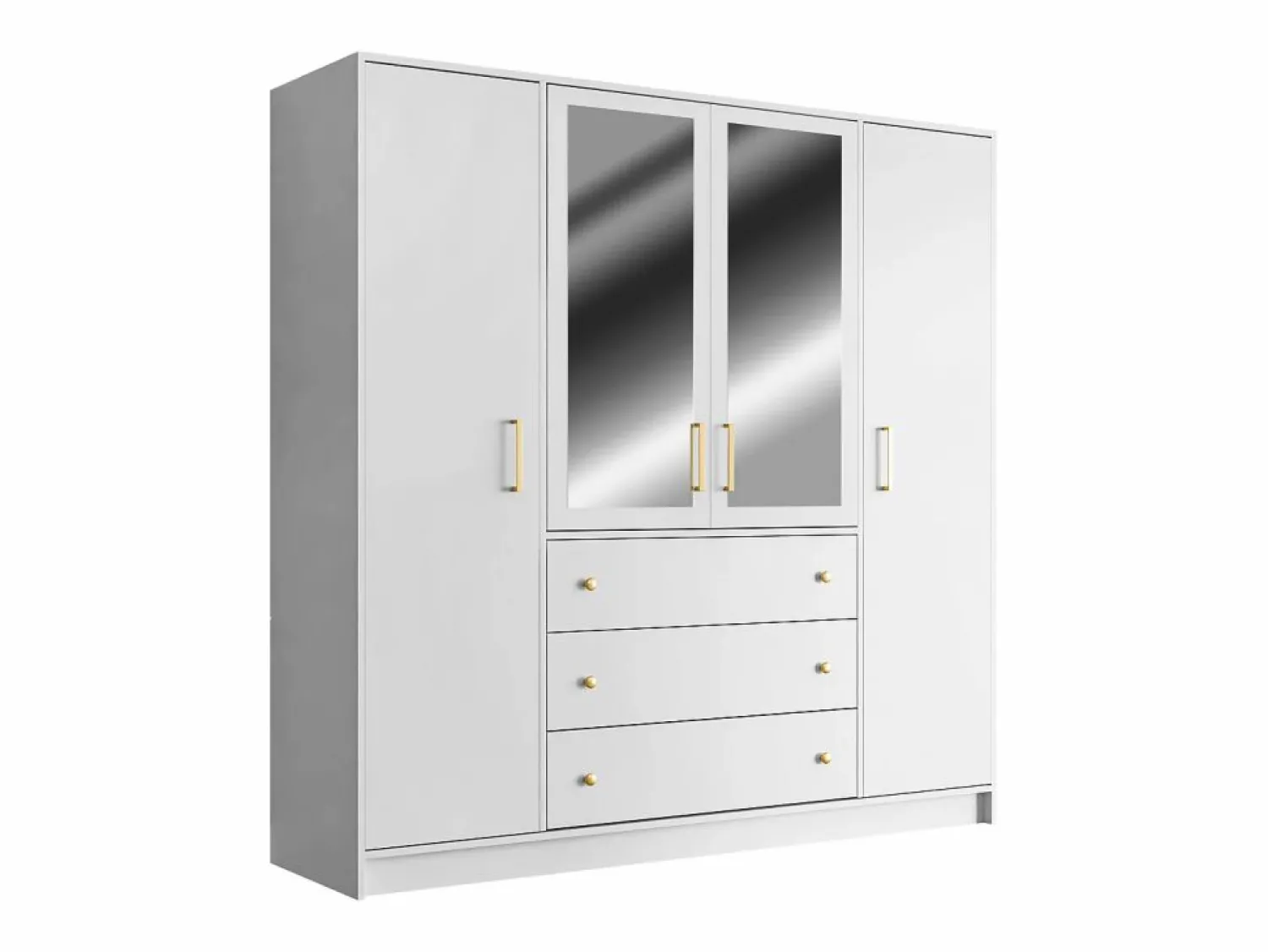 Outlet Vente-unique Armario de 4 puertas y 3 cajones con espejo L196 cm - LIZANDRO Blanco