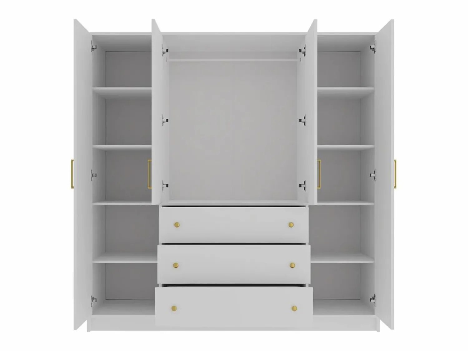 Outlet Vente-unique Armario de 4 puertas y 3 cajones con espejo L196 cm - LIZANDRO Blanco