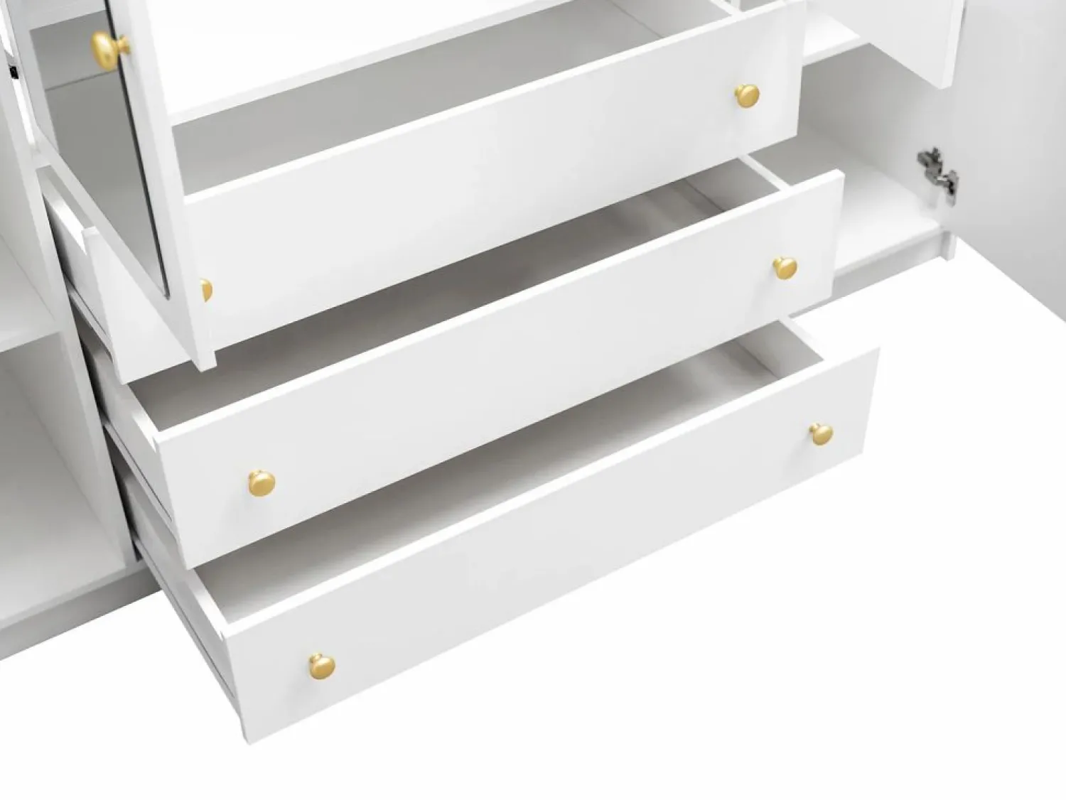 Outlet Vente-unique Armario de 4 puertas y 3 cajones con espejo L196 cm - LIZANDRO Blanco