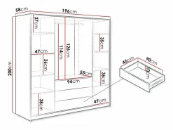 Outlet Vente-unique Armario de 4 puertas y 3 cajones con espejo L196 cm - LIZANDRO Blanco