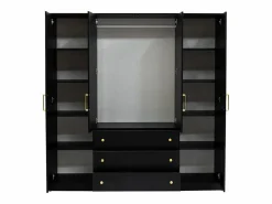 Best Vente-unique Armario de 4 puertas y 3 cajones con espejos, 196 cm de ancho, - LIZANDRO Negro