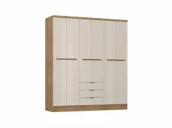 Vente-unique Armario de 6 puertas y 3 cajones L180 cm en beige y natural - PEROLI