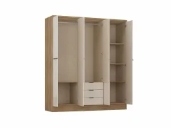 Vente-unique Armario de 6 puertas y 3 cajones L180 cm en beige y natural - PEROLI