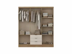 Vente-unique Armario de 6 puertas y 3 cajones L180 cm en beige y natural - PEROLI