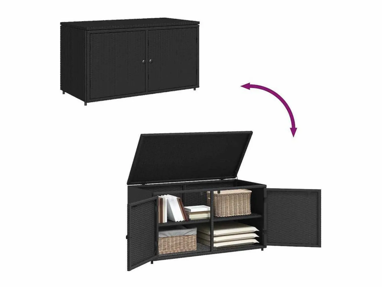 Discount vidaxl Armario de almacenaje de jardín ratán PE 110x55x60,5 cm Negro