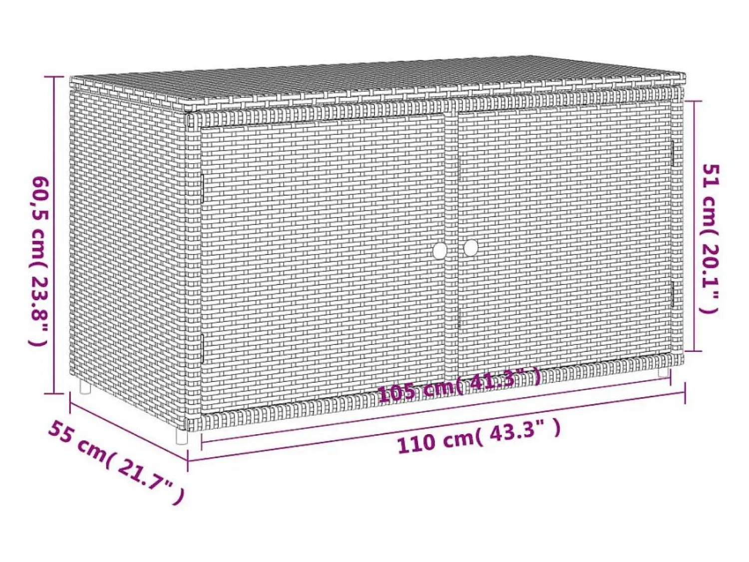 Discount vidaxl Armario de almacenaje de jardín ratán PE 110x55x60,5 cm Negro