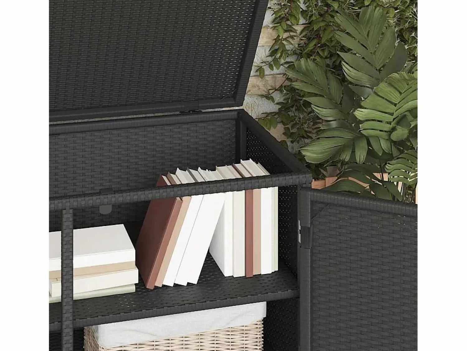 Discount vidaxl Armario de almacenaje de jardín ratán PE 110x55x60,5 cm Negro