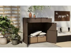 vidaxl Armario de almacenaje de jardín ratán PE marrón 105x55x113 cm