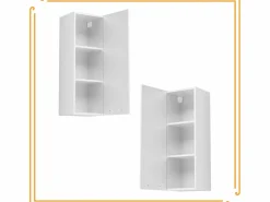 Discount Armario de baño colgante de 30 cm con estantes estrechos y cerrados en color . Blanco