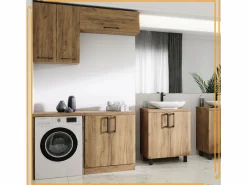 Online Armario de baño colgante horizontal de 80 cm con estantes en roble craft negro. Mueble De Pared Para Baño