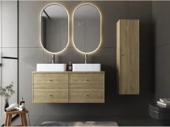 Clearance Armario de baño Columna alta 1 puerta Roble aceitado Marco Columna De Baño
