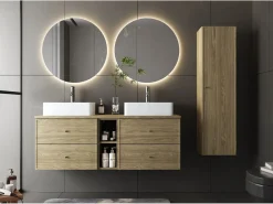 Clearance Armario de baño Columna alta 1 puerta Roble aceitado Marco Columna De Baño