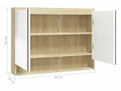 Clearance Armario de baño con espejo MDF y roble 80x15x60 cm Mueble De Pared Para Baño