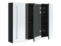 Online vidaxl Armario de baño con espejo LED brillante 89x14x62 cm Negro