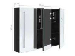 Online vidaxl Armario de baño con espejo LED brillante 89x14x62 cm Negro