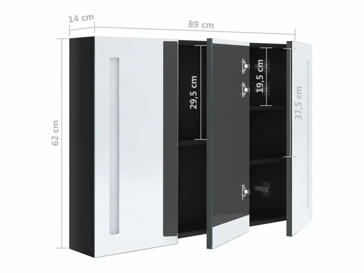 Online vidaxl Armario de baño con espejo LED brillante 89x14x62 cm Negro