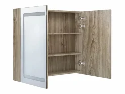 Clearance Armario de baño con espejo y LED color roble 80x12x68 cm ES974393 Marru00f3n