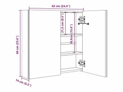 vidaxl Armario de baño con espejo LED brillante 62x14x60 cm
