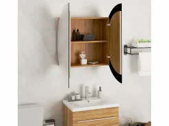 vidaxl Armario de baño con espejo redondo y LED roble 54x54x17,5 cm